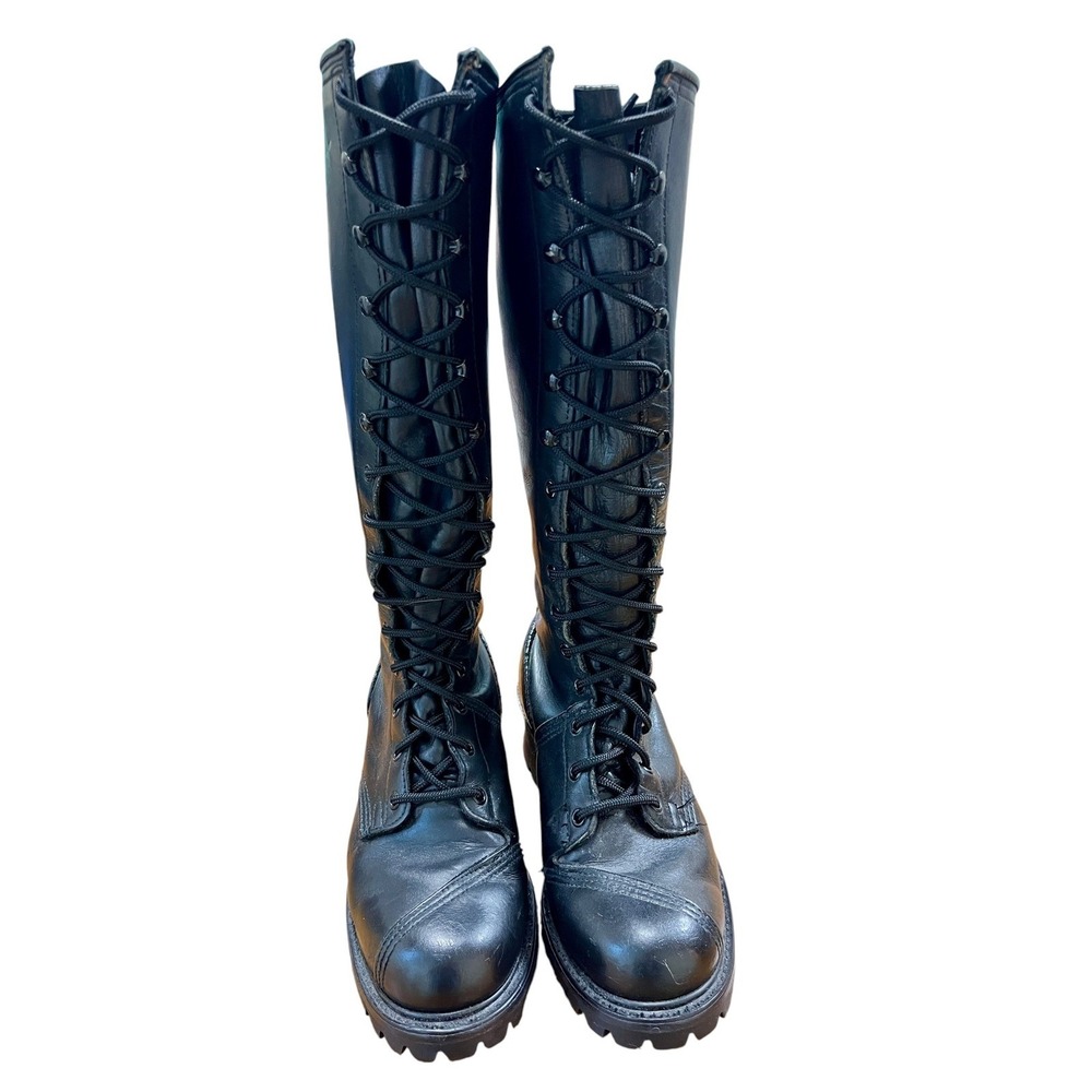 Rare Vintage FRYE Campus Lug Lace Up Boots Sz 9 Black Leather Knee High 90s Goth - Picture 2 of 10